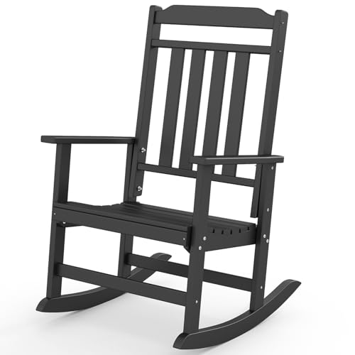 GREENVINES Outdoor-Rocking-Chair | HDPE Plastic | Patio Rockers | Porch Rocker Chairs | Oversized | High Back | Big & Tall | Black Black 1PC
