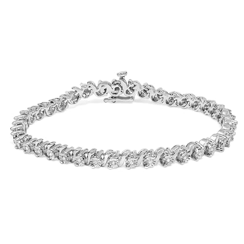 .925 Sterling Silver 1/4 Cttw Diamond Station and S Link Bracelet