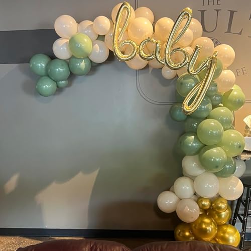 Image of Balloons Green Gold, 60 Packs 12 Inch Retro Sage Green Gold Metallic Balloon, Olive Green White Latex Balloons for Wedding, Birthday, Baby Shower, Safari Jungle Party, Anniversary Decorations