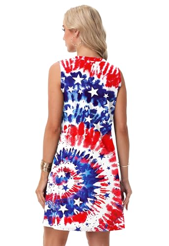 Image of Deerose Womens July 4th Sleeveless Dress American Flag Swim Cover Up Dress with Pockets