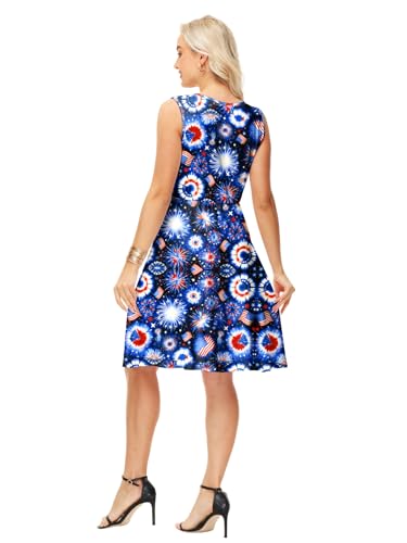 Image of Deerose 4th of July Dress for Women Sleeveless American Flag Patriotic Elastic High Waist Sundress