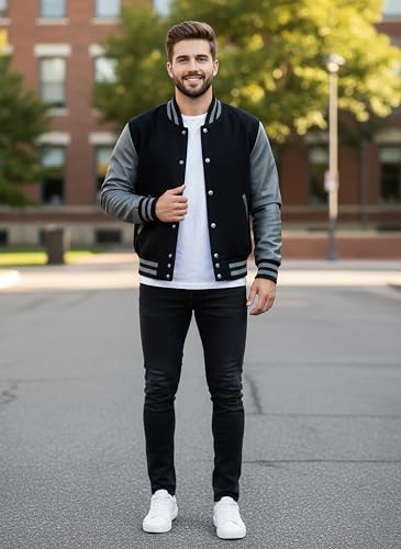Image of LP-FACON Unisex Varsity Letterman Jacket | Mens College Baseball High School Bomber Wool + Faux Leather Jacket