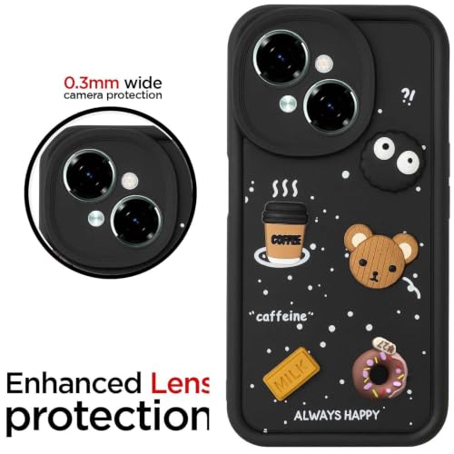 Image of Bintage Cute Fun Ball | Taddy Cartoon 3D Smiley Coffee Cup | Milk Donut | Full Protection Rubber Back Cover Compatible for Tecno KL4 / Spark Go1 - Black