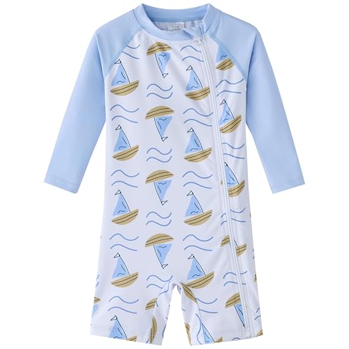 Image of UMELOK Baby Boy Swimsuit Full Zipper Toddler Bathing Suit UPF 50+ Sun Protection One Piece Rashguard Swim Suit
