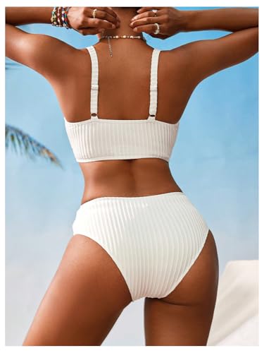 Women's 2 Piece Crossover High Waisted Bikini Set Textured V Neck Bathing Suit Swimsuit2