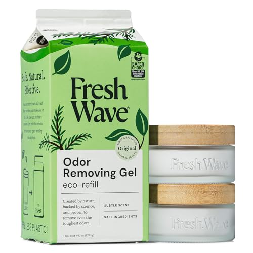 Fresh Wave Odor Removing Gel Eco-Refill 63 oz. Original Scent | 2 Empty Refillable Glass Jars | 2 Room Set