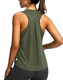 Women's Workout Tops Racerback Athletic Tank Tops Sleeveless Loose Fit Yoga Running Gym Shirts for Women(Olive,XL)