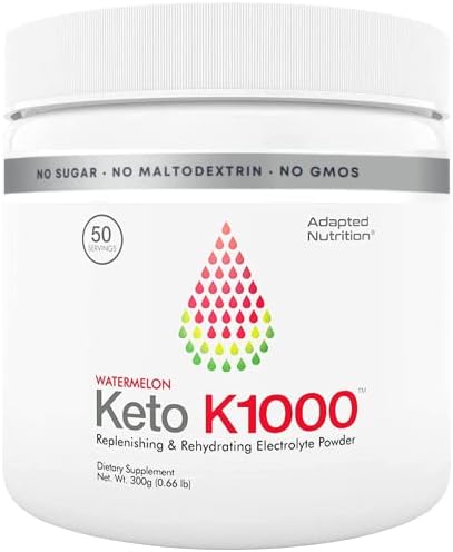 Keto K1000 Electrolyte Powder | Hydration Supplement Drink Mix | Boost Energy & Beat Leg Cramps | No Maltodextrin or Sugar | Watermelon, Lighter Stevia Taste | 50 Servings