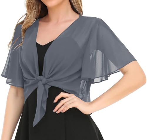 Image of Women's Solid Puff Sleeve Kimono Short Cardigan Loose Cover Up Casual Blouse Top Chiffon