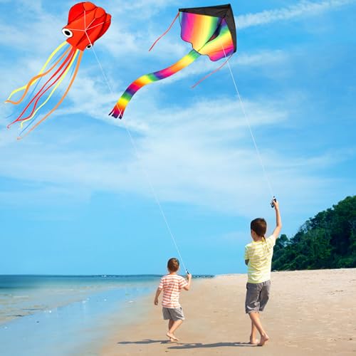 Drachen Kinder ab 3-6, Flugdrachen Steigen Lassen Erwachsene, Kinderdrachen Bunt Delta und Rote Oktopus Winddrachen mit Drachenschnur für… – Ansicht 6