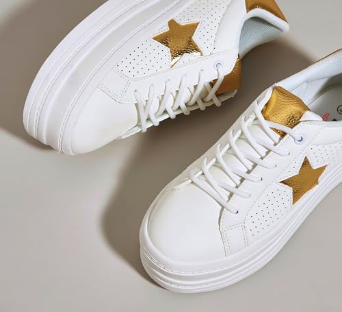 BELOS Fashion Platform Women Sneakers Faux Suede Stars Holographic Rainbow Walking Shoes4