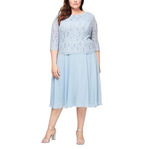 Image of Alex Evenings Women's Tea Length Embroidered Bodice Mother of The Bride Gown, Wedding Guest Dress