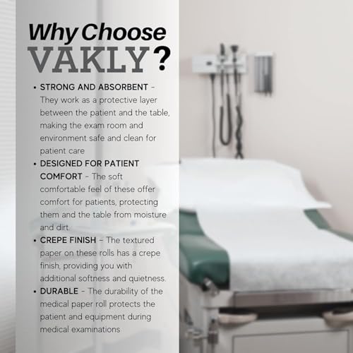Image of Vakly Exam Table Paper Roll 14 in x 225 ft Smooth, Disposable, 2 Rolls (4) | Medical barrier paper, tear resistant, absorbent, latex free, fits exam, massage and therapy tables