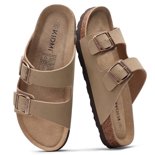Image of KIDMI Unisex Summer Sandals Arch Support Cork Footbed Slide Sandals with Double Adjustable Buckle for Women Men