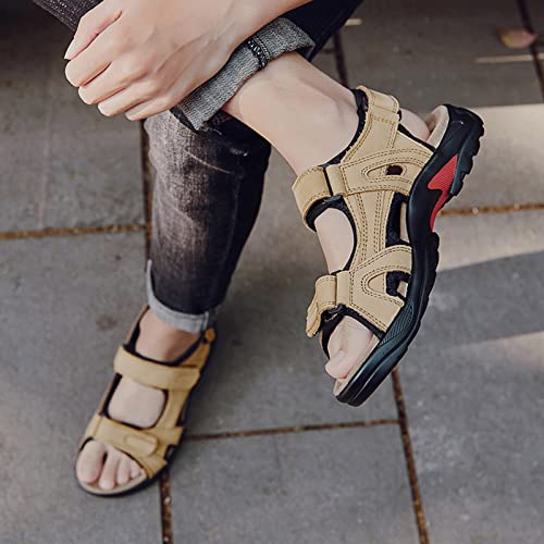 Men's Athletic Hiking Walking Sandals Non-Slip Water Resistant，Leather Convert Sandal，Lightweight Comfortable Beach Shoes Khaki, Brown（5-13） (Color : Khaki, Size : 10.5)2