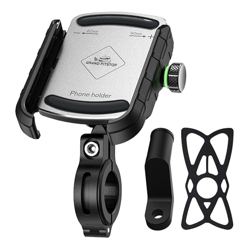 Image of GRAND PITSTOP Bike Mobile Holder | (Silver - Jaw Grip 360) | Aluminium Clamp for Scooters, Bikes, Bicycles | Sturdy GPS Phone Mount | Shockproof, Firm Hold for Navigation