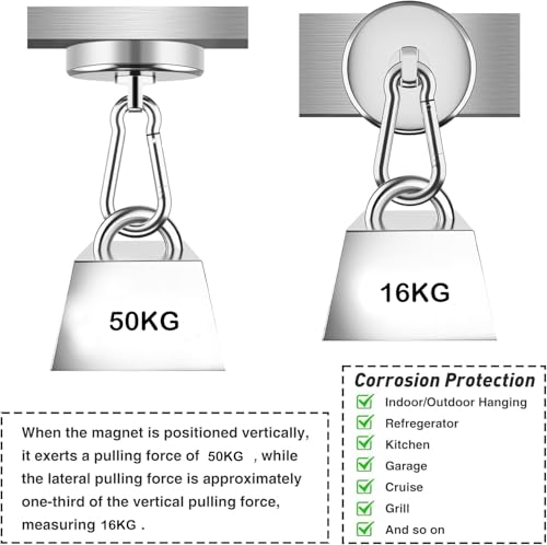 Fhintory Magnethaken Extra Stark 50 KG, 4 Stück Neodym Magnet Haken 42 mm, 360° Drehbar Magnetische Haken, Magnet mit Haken für Kühlschränke Küchen Garage Camping