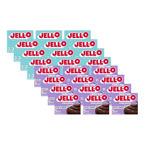 Jell-O Pudding Mix Variety Pack, Instant Dessert Mix, Creamy Pudding and Pie Filling for Snacks and Baking, White Chocolate and Chocolate Duo, Assorted Flavors, (Pack of 24)