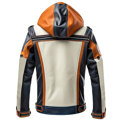 Men's Navy Blue White Genuine Sheepskin Hooded Stylish Racing Smooth Zip-up Multicolor Motorcycle Leather Jacket2