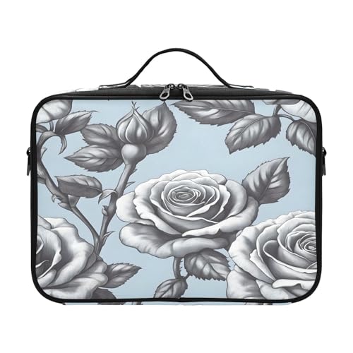 zyrtty Travel Makeup Train Case Black Grey Flower Pattern Cosmetic Organizer Portable Storage Bag with Adjustable Dividers for Cosmetics Brushes Toiletry Jewelry Digital Accessories
