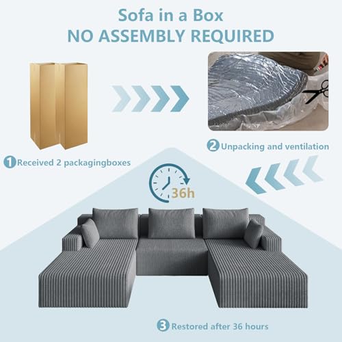 Image of 107 inch W Boneless Cloud Sectional Couch Modular Sofa with Ottoman