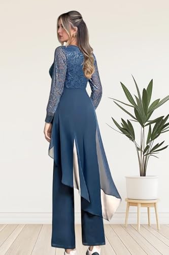 2 Piece Mother of The Bride Pant Suits for Women Lace Applique Chiffon Formal Outfits Long Sleeve Cocktail Party Dresses3