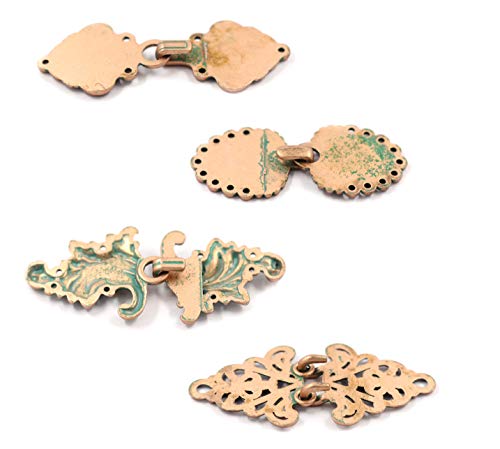 Bezelry Mixed Cloak Clasp In Copper Green Color. 4 Pairs In A Package. One Style A Pair. Sew On Hooks And Eyes Cardigan Clip. #TOP2