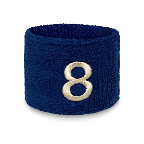 Couver Unisex Blue Sports/Athletic with Number Embroidery Sweat Wristband, Number 8, Short Length, 1 Piece