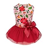 Fitwarm Christmas Flowers Dog Tutu Dress, Elegant Winter Clothes for Small Dogs Girl, Holiday Pet Outfit, Red, Pink, XS