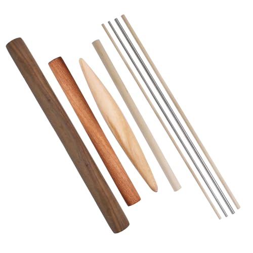 8 PCS Pasta Rolling Pins Set, Multiple Sizes Wood and Stainless Steel Non-Stick Pizza Roller Professional Baking Dough Roller for Pastas, Ramen, Tortilla, Bread, Noodles