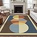 GENIMO Geometric 8x10 Area Rug, Retro Mid-Century Modern Abstract Carpet, Machine Washable Non-Slip Thin Rug, Colorful or Neutral Style, Non-Shedding Living Room Bedroom Office Rugs, Brown/Blue