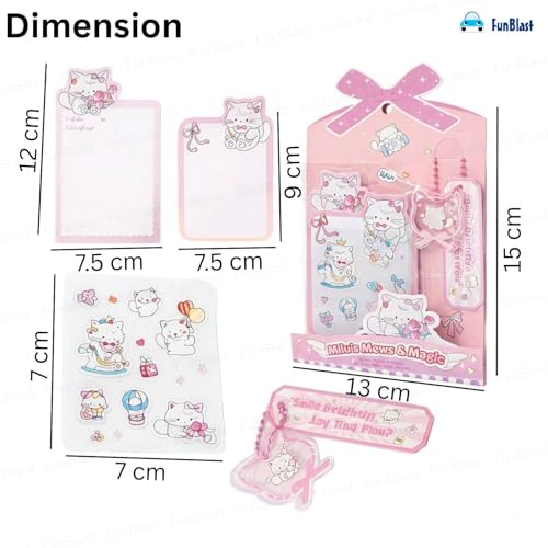 Image of FunBlast Cute Cat Sticky Notes - Cat Memo Pad, Kawaii Sticky Note for Kids & Girls, Self Adhesive Notes and Bookmark, Stationery Gift for School, Office & Personal Use (Pink)