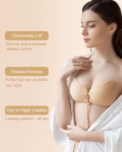 Sticky Bra Strapless Adhesive Invisible Push Up Lift Bras 2 Pair Reusable for Women Backless Dress Black and Nude4