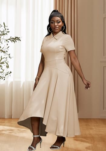 Image of Famnbro Womens Vintage Dress Casual 1950s Short Sleeve A-Line Work Church Business Party Elegant Dresses