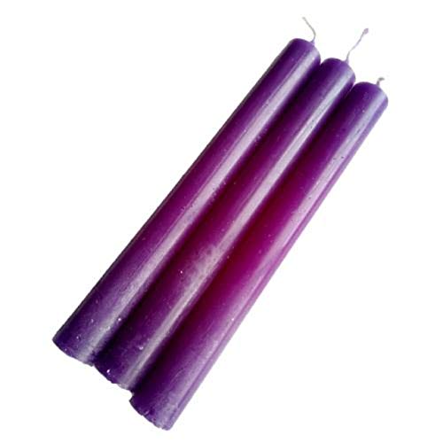 KERALA Vela cilíndrica en Color Morado sólido. No es tóxica. Sin Perfume. Pack de 6 Velas. Duración 6 Horas. 19 X 2 cm. Terminación rústica.