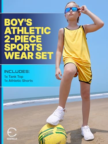Boys Clothing Sets, Boys Athletic Shorts & Sleeveless Shirts, Crew Neck Kids Tank Top Clothes Size 3-16 (2 Pcs Set)2
