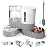 Automatic Gravity Cat Dog Feeder and Water Dispenser with 304 Stainless Steel Bowls 2 in 1 360 Degree Rotatable Auto 2.4L Dry Food and 2.6L Water Bowl for Small Medium Pet Dog Puppy Kitten (Gray)
