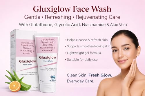 Image of Gluxiglow Face Wash Gel with Glycolic Acid, Niacinamide, Vitamin C & Aloe Vera | Gentle Daily Cleanser for Fresh & Radiant Skin | 60 gm