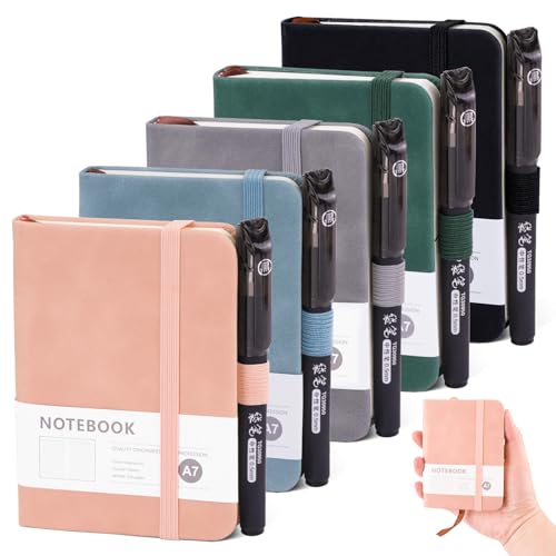 5pcs Small Notebooks Pocket Size, Pocket Notebook A7, Small Field Notes with Pens, Portable Leather Mini Notepad Journal Diary Lined Notebook with Elastic Band for School Office (200 Pages) 5pcs Small Notebooks Pocket Size, Pocket Notebook A7, Small Field Notes with Pens, Portable Leather Mini Notepad Journal Diary Lined Notebook with Elastic Band for School Office (200 Pages)