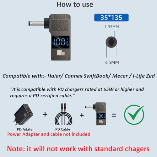 Image of ETZIN USB C Female to DC 3.5 x 1.35mm PD Power Charging Adapter | Aluminum Alloy 90Degree Angled (3.5x1.35mm)