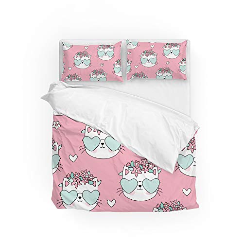 Parure de lit chat rose CHEHONG en microfibre douce avec 3 pièces - 2