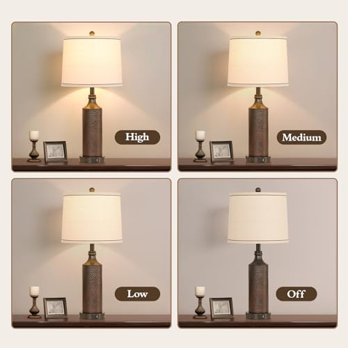 Aidenoey HYZC680 27.5 Inch H 3-Way Dimmable Touch Control Table Lamp Set Of 2,Vintage Bedside Lamp Nightstand Lamps With Usb A+C Ports, Black Brown Finish Resin Table Lamp, For Living Room,Bedroom,Office thumb #1