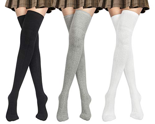Chalier 1-3 Pairs Extra Long Thigh High Socks Cotton Over the Knee High Socks for Women Knit Boot Stockings Leg Warmers(Light Gray)