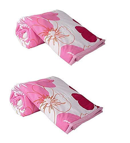 WONDERLOOK Reversible Single Bed AC Blanket Dohar Combo Set of 2 Pc (Polycotton, Multicolor) Big Pink Flowers