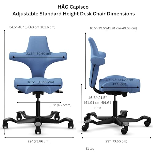 Image of HAG Capisco Standard Chair-Black Frame-Upholstered Light Blue Washed
