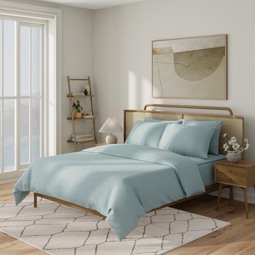 Image of QuickZip Sateen Pillowcase Standard /Queen Size (20 inch X 32 inch), Set of 2, 100% Cotton Pillow Covers with Envelope Closure, Dusty Blue