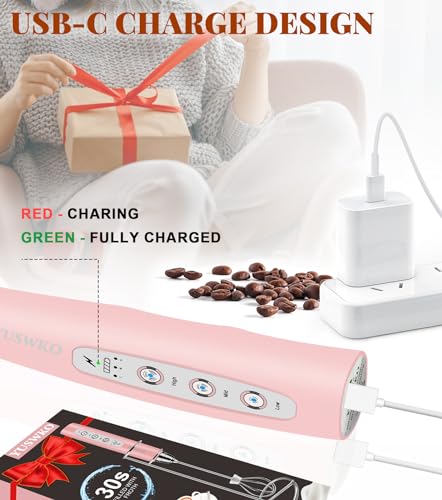 Image of YUSWKO Milk Frother Handheld for Coffee with Stand, Rechargeable Drink Mixer with 3 Heads 3 Speeds Electric Coffee Frother Whisk, Gift for Many Occasions and Festival