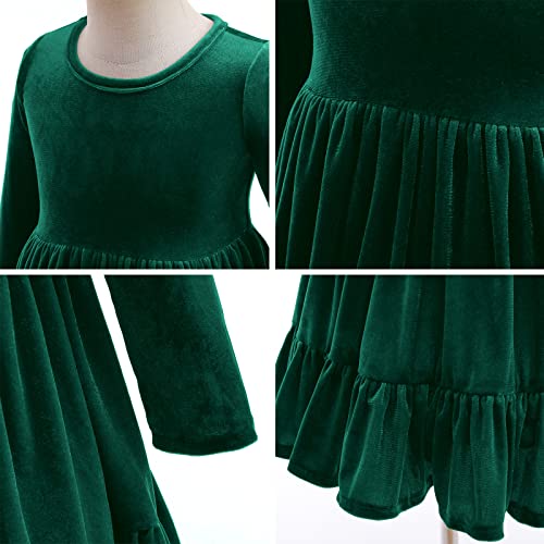 Toddler Baby Girls Velvet Twirl Dresses Long Sleeve Swing A-Line Twirly Skater Dress For Kids Princess Christmas Birthday Party Wedding Fall Winter Clothes Dance Ball Gown Emerald Green 5-6 Years #TOP5