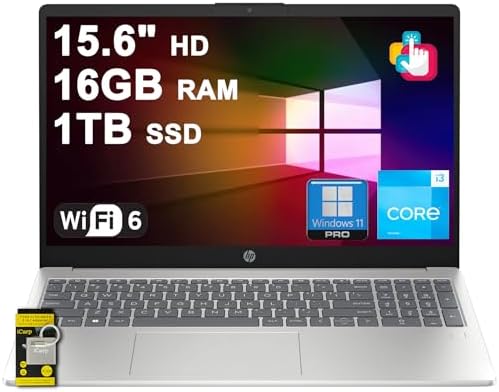 HP Business and Student Laptop 15.6" HD Anti-Glare Touchscreen Intel 6-core i3-1315U (Up to 4.5GHz) 16GB RAM 1TB SSD Type-C Privacy Camera Wi-Fi6 Fast Charging Long Battery Life Win11Pro ICP Hub