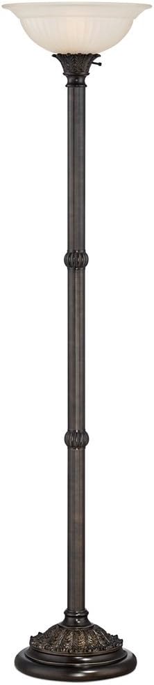 Barnes and Ivy Bellham Rustic Farmhouse Torchiere Floor Lamp Standing 72" Tall Bronze Pole Pale Amber Fluted Glass Shade for Living Room Reading Bedroom Office House Home Decor
